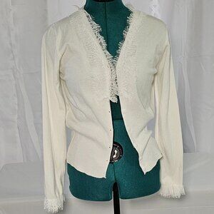 KK Studio White Textured Frayed-Edge Cardigan – NWT